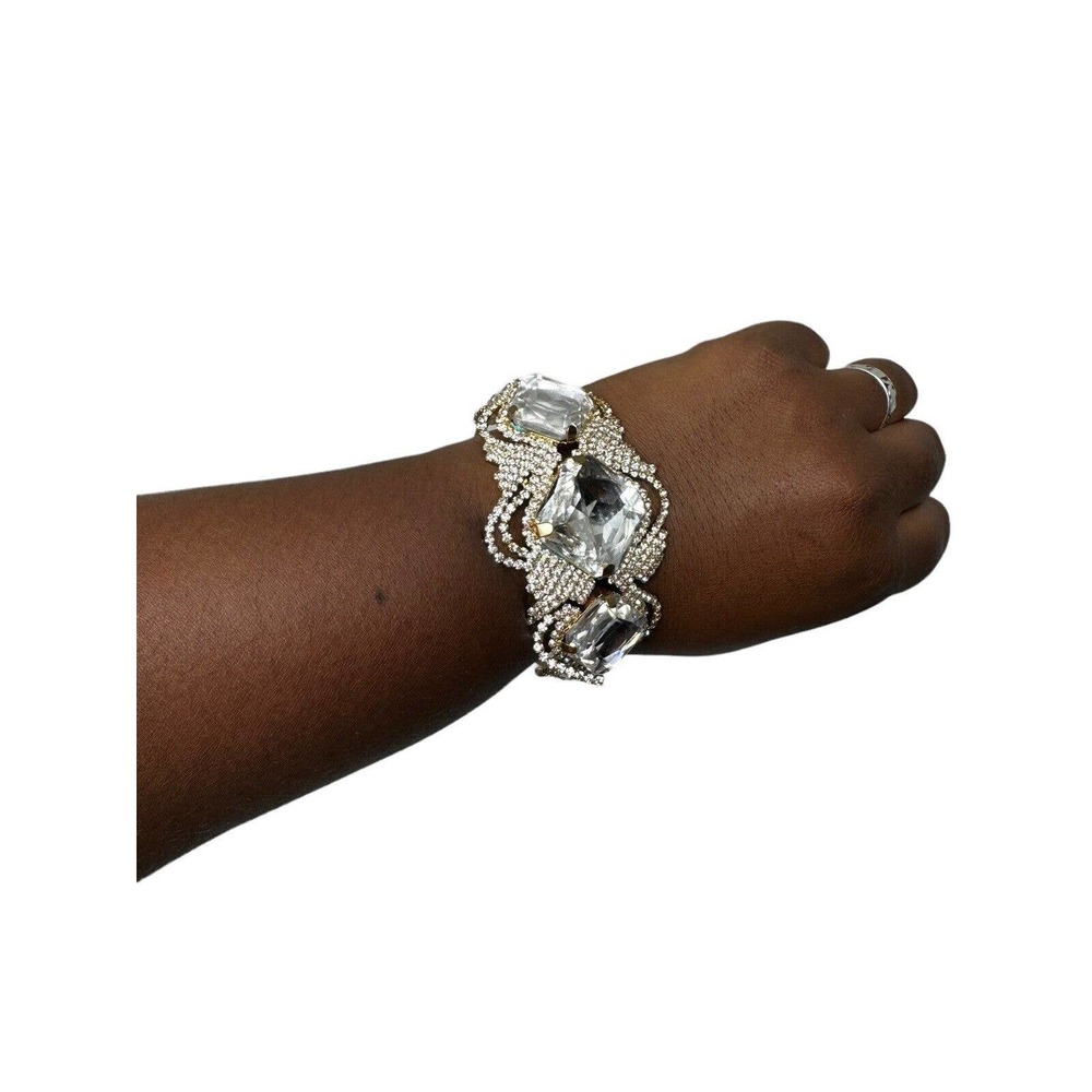 Womens Bracelet Fashion Jewelry White Crystal Yellow Gold Plated Slight Discolor